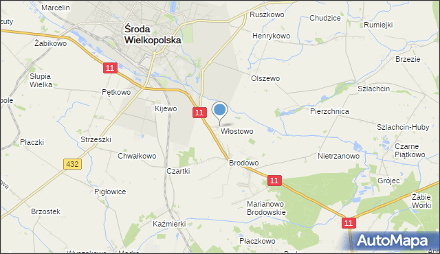 mapa Włostowo, Włostowo gmina Środa Wielkopolska na mapie Targeo